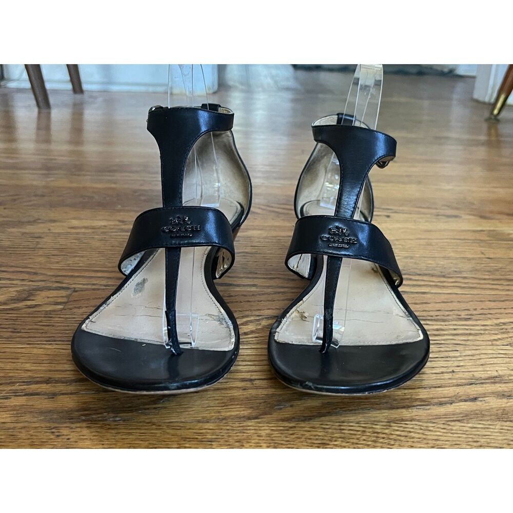 Coach Black Leather Strap Logo Low Heel Sandals Shoes   Women's Size 8.5 - Picture 9 of 9